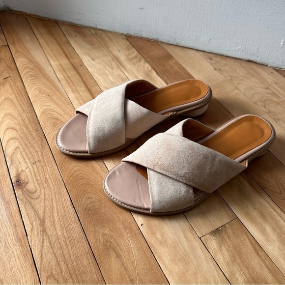 Won Hundred Penelope Nude Slide Sandals 38 Criss Cross Puffy Round circle heel - Picture 2 of 10